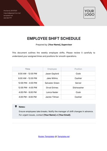 Free Employee Shift Schedule Template to Edit Online