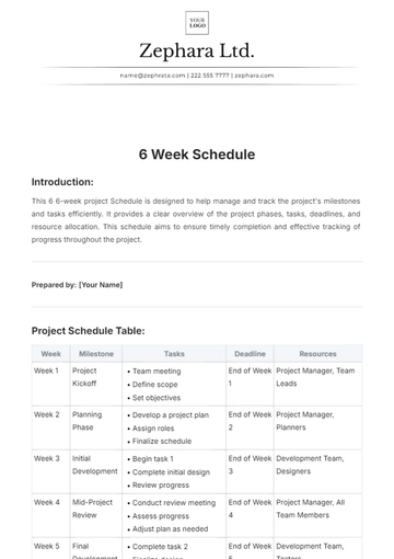 Free 6 Week Schedule Template to Edit Online