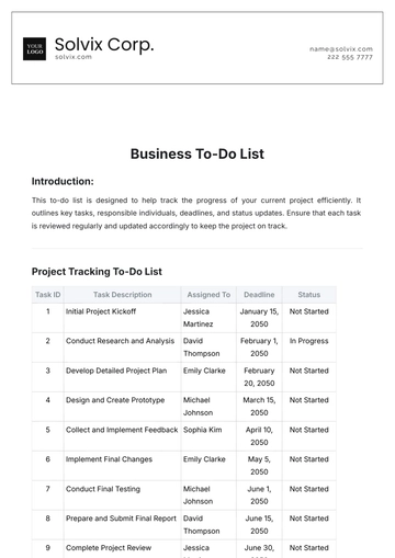 Free Business To-Do List Template to Edit Online