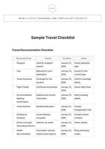 Free Sample Travel Checklist Template to Edit Online | Template.net