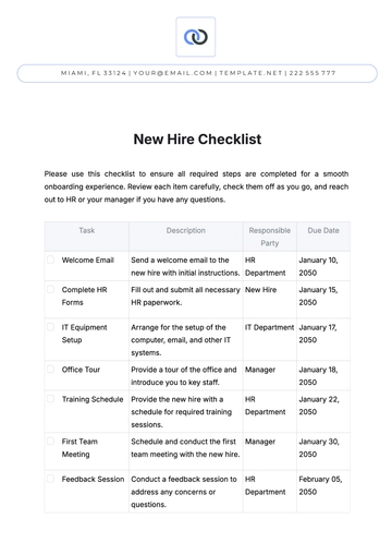 Free New Hire Checklist Template to Edit Online