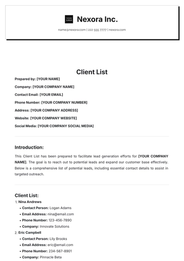 Free Client List Template