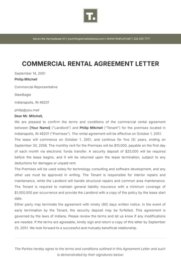 Free Commercial Rental Agreement Letter Template to Edit Online