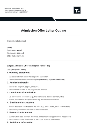 Free Admission Offer Letter Outline Template to Edit Online
