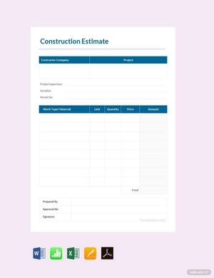 Printable Construction Estimate Template