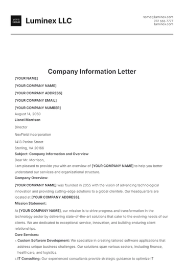 Free Company Information Letter Template to Edit Online