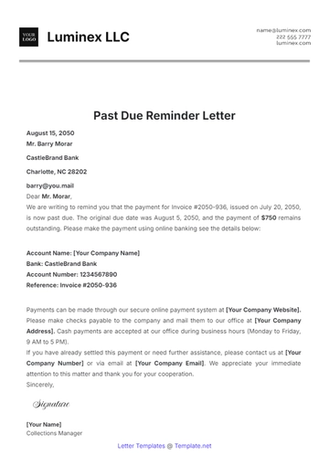 Free Past Due Reminder Letter Template to Edit Online
