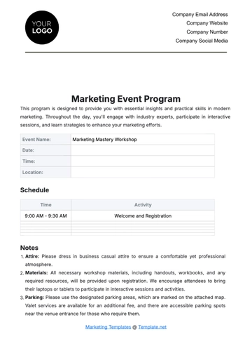 Free Marketing Event Program Template to Edit Online