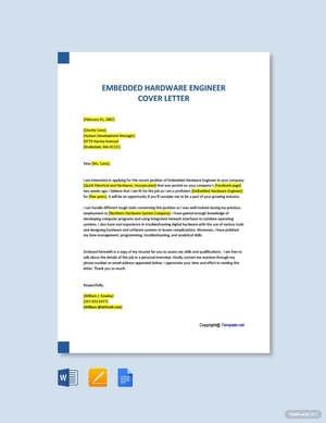 Embedded Hardware Engineer Cover Letter