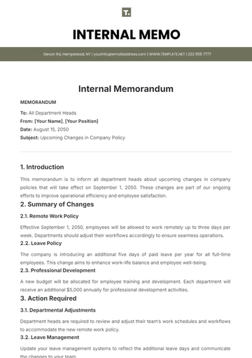 Free Internal Memo Template to Edit Online