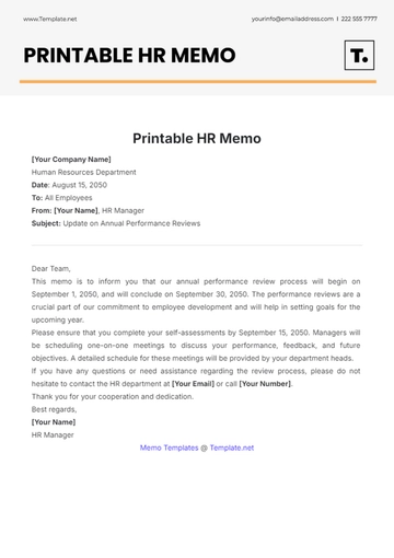 Free Printable HR Memo Template to Edit Online