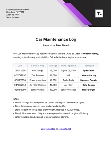 Free Car Maintenance Log Template to Edit Online