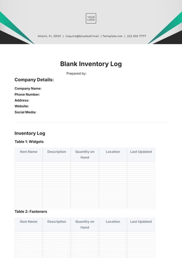 Free Blank Inventory Log Template to Edit Online