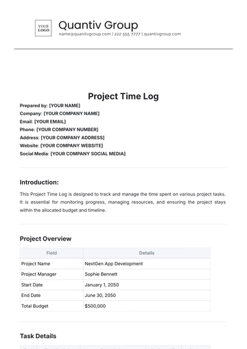 Free Project Time Log Template to Edit Online