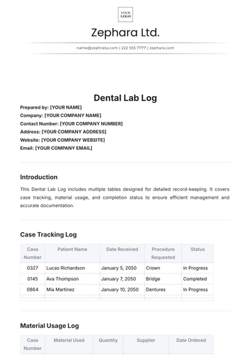 Free Dental Lab Log Template to Edit Online