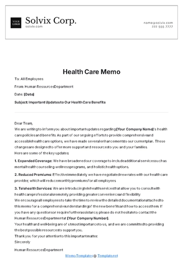 Free Health Care Memo Template to Edit Online