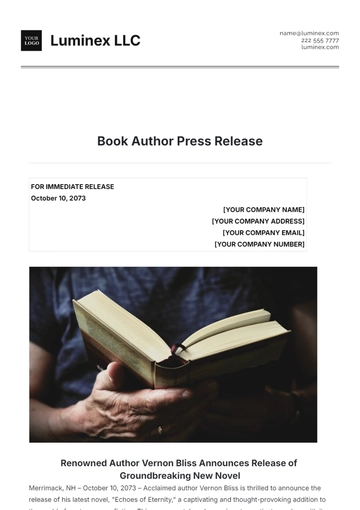 Free Book Author Press Release Template to Edit Online