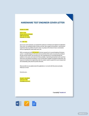 Hardware Test Engineer Cover Letter