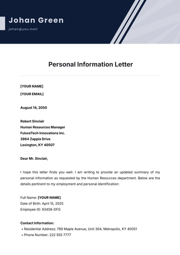 Free Personal Information Letter Template to Edit Online