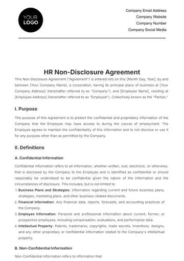 Free HR Non-Disclosure Agreement Template to Edit Online