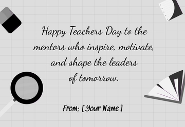 Free Teachers Day Black and White Card Template to Edit Online