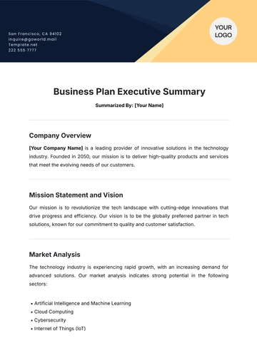 Free Business Plan Executive Summary Template to Edit Online