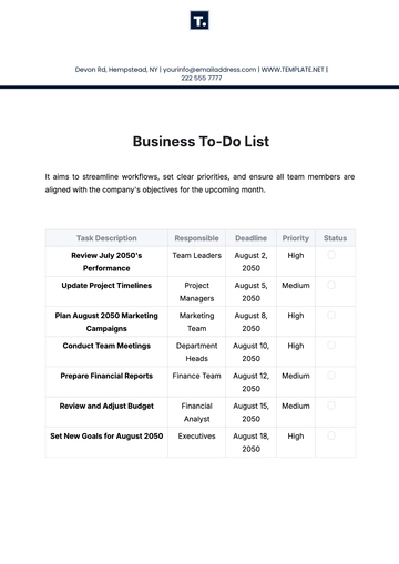 Free Business To Do List Template to Edit Online | Template.net