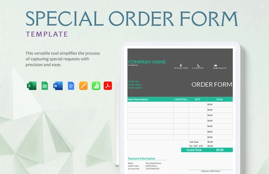 Special Order Form Template