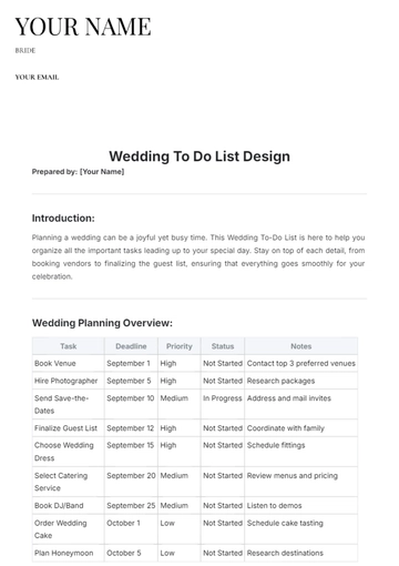 Free Wedding To Do List Design Template to Edit Online