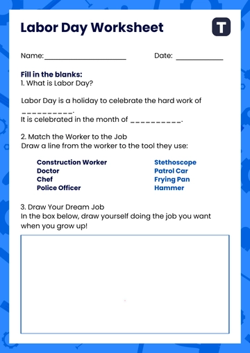 Free Labor Day Worksheet for Kids Template to Edit Online