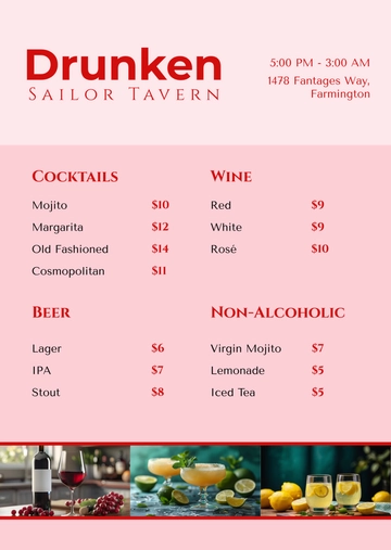 Free Minimalist Bar Menu Template to Edit Online