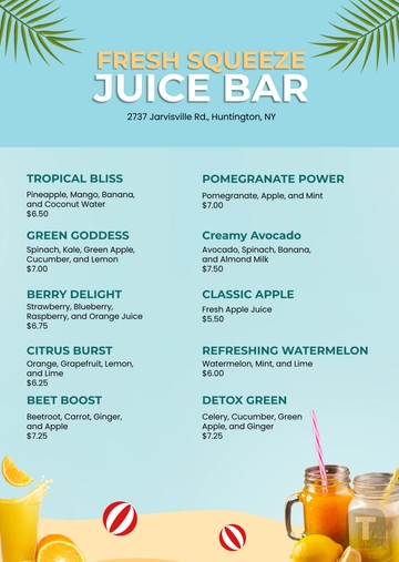 Free Juice Bar Menu Template to Edit Online