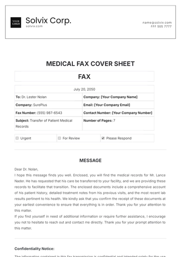 Free Medical Fax Cover Sheet Template to Edit Online