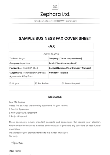 Free Sample Business Fax Cover Sheet Template to Edit Online