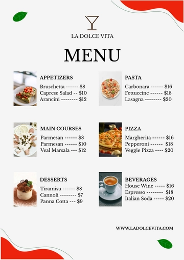 Free Basic Italian Menu Template to Edit Online