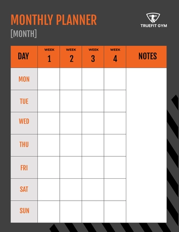 Free Gym Monthly Planner Template to Edit Online