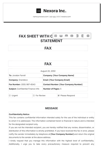 Free Fax Sheet Template with Confidentiality Statement to Edit Online