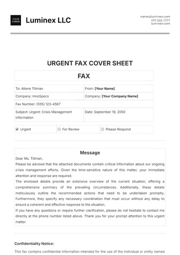 Free Urgent Fax Cover Sheet Template to Edit Online