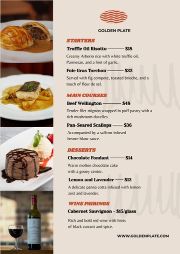 Free Gourmet Menu Template to Edit Online