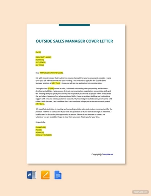 Outside Sales Manager Cover Letter