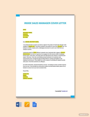 Inside Sales Manager Cover Letter Template