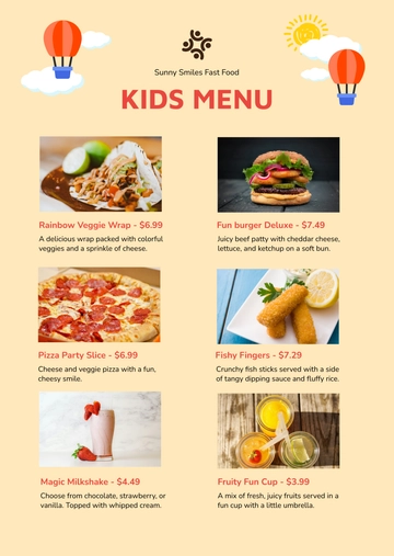 Free Bright Kids Menu Template to Edit Online