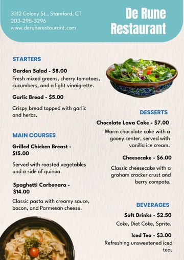 Free Quick Dinner Menu Template to Edit Online