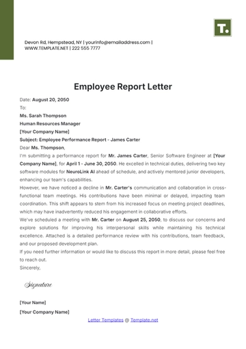 Free Employee Report Letter Template to Edit Online