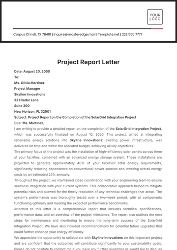 Free Project Report Letter Template to Edit Online
