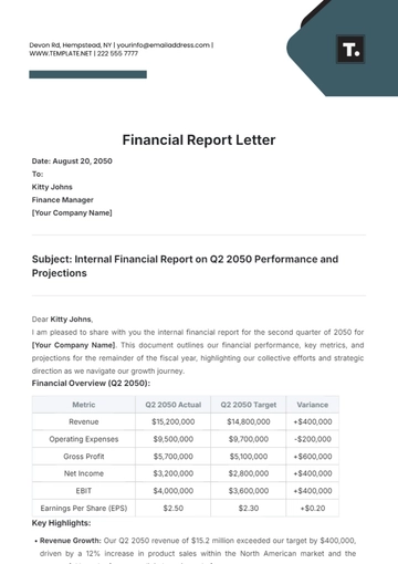 Free Financial Report Letter Template to Edit Online