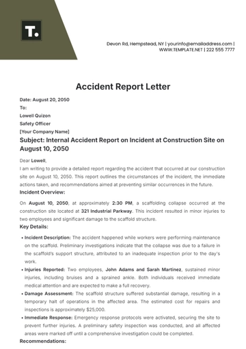 Free Accident Report Letter Template to Edit Online