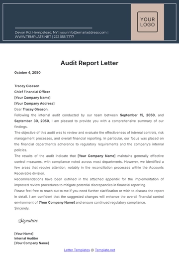 Free Audit Report Letter Template to Edit Online