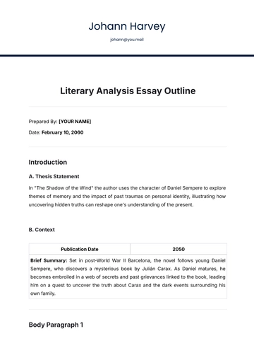Free Literary Analysis Essay Outline Template to Edit Online