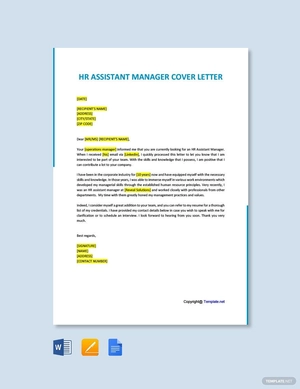 HR Assistant Manager Cover letter
